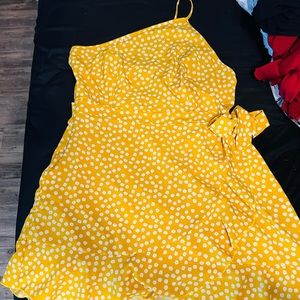 Yellow Ditsy Floral Wrap One Shoulder Dress - SHEIN 2XL